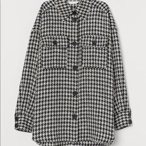 H&M Houndstooth Cotton-Blend Shirt Jacket